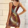 Robe Bodycon sans manches avec poches, imprimé Plumes d'été et posture gracieuse d'oiseaux, Sexy, Coupe ajustée, Robe de soirée élégante