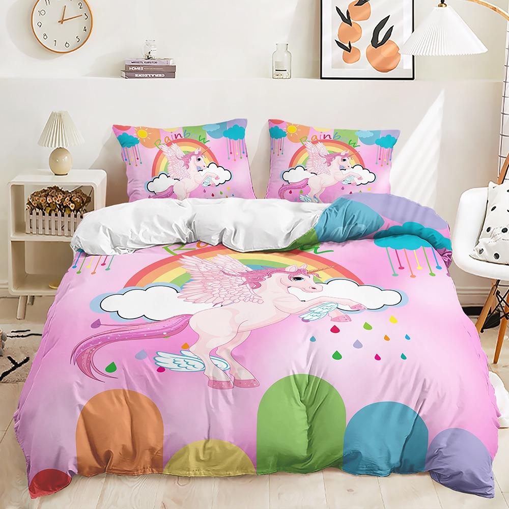 Bedding Sets For Girls,Stars,Moons,Unicorns,Fantasy Cartoon Duvet Cover Set,Twin Size Quilt Cover With Pillowcases,Bed Clothes