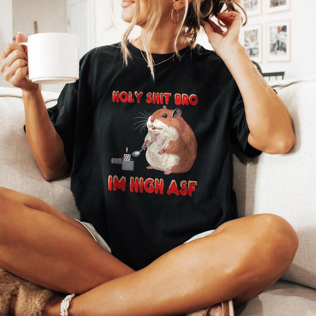 Y2K Hamster Meme TShirt Funny GenZ Graphic Tee Summer Mens and Womens Loose and Breathable Tshirt Top