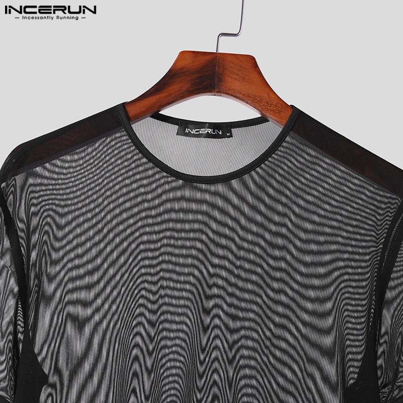 INCERUN Muži Krátký Rukáv Průhledné Síťované Průhledné Topy