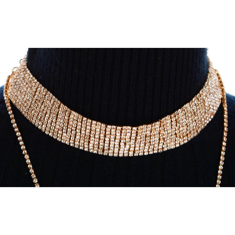 Neck Multi-layer Necklace Full of Diamonds Long Choker Necklace for Women
