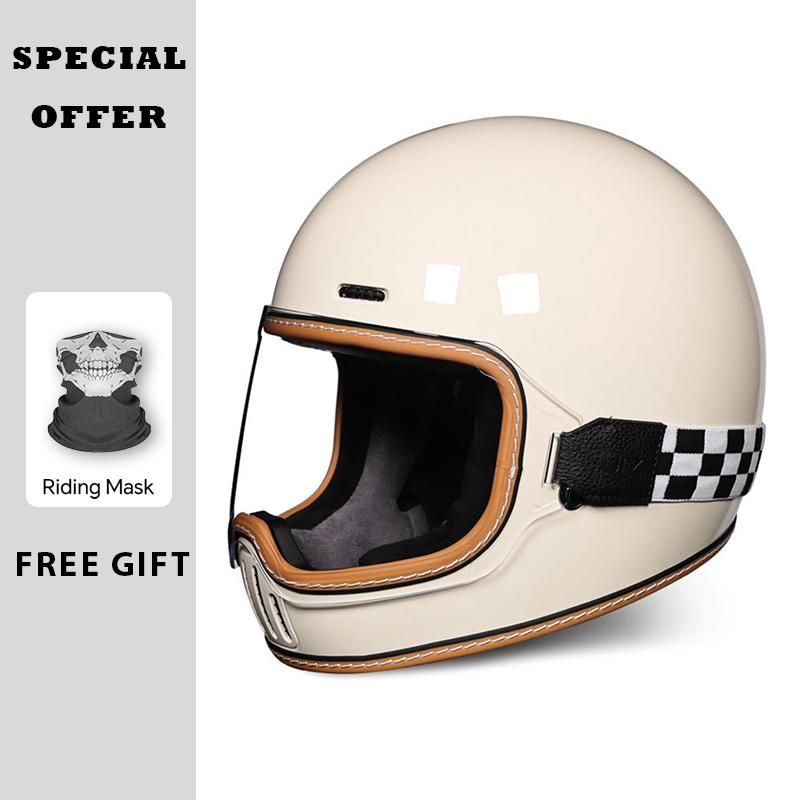 Retro Motorcycle Helmet for Men Women Motorcycle Full Face Helmets Anti-fog Lens Four Seasons Universal DOT Approved Full Helm