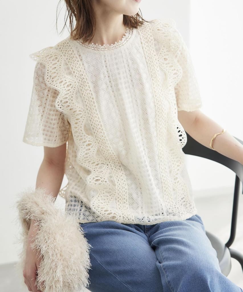 ROPE PICNIC Retro Short Lace Blouse, Women's, Off-White (15)