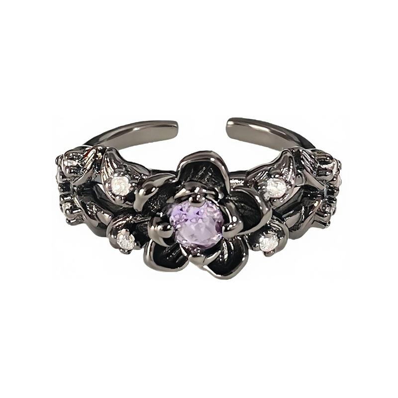 Dark Girl Purple Diamond Bauhinia Zir*****Pen Ring Sweet And Cool Temperament Adjustable Niche High-End Section Index Finger Ring