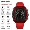 SANDA Men's Multifunctional Dual Time Waterproof Sport Watch - Fashion Tonneau Shape with Snooze Feature