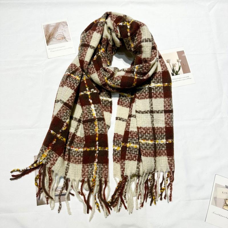 Autumn and Winter New Milk Huhu Imitation Cashmere Scarf Women's Plaid Simple Cute Tassel Warm Scarf Men's Shawl