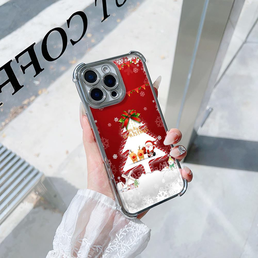 Ae114 Merry Christmas Christmas tree art Electroplated TPU Phone Cases for Samsung A54 A12 A14 S22 S23 S24 Ultra A55 A15 Four Corner Protection Cover