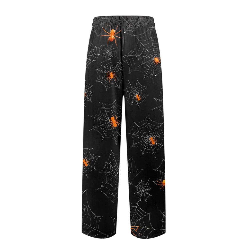 Pánské pletené ležérní kalhoty s kapsami a halloweenským potiskem, pyžamové kalhoty