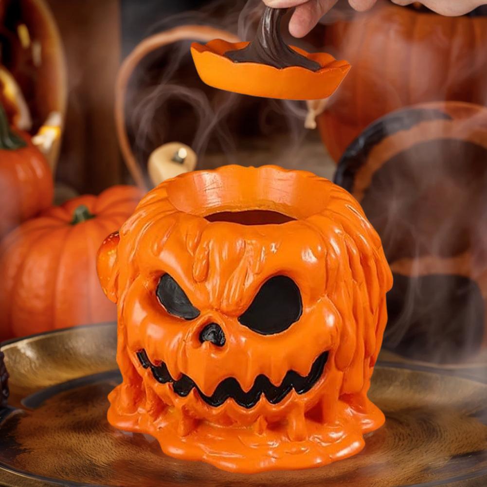 Halloween Pumpkin Candy Bowl Resin Melting Skull Serving Bowl with Lid Candy Jar for Halloween Party Table Decor