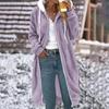 Cappotto da Donna Lunghezza Media in Peluche Double Face con Cappuccio Colore Solido con Tasche