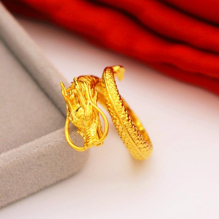 Wedding Dragon & Phoenix Couple Rings - Vietnam Sand Gold, European Coin Gold-Plated Jewelry for Men & Women