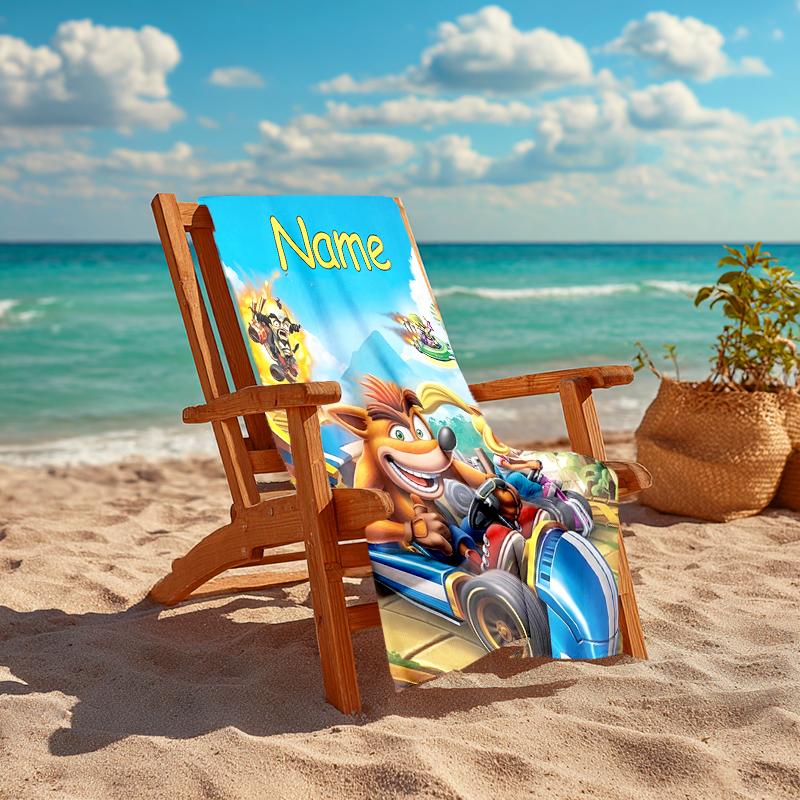 Personalized customized proof beach towel with Crash Bandicoot 4 It's About Time pattern - soft, absorbent, quick-drying, perfect swimming, camping&ba