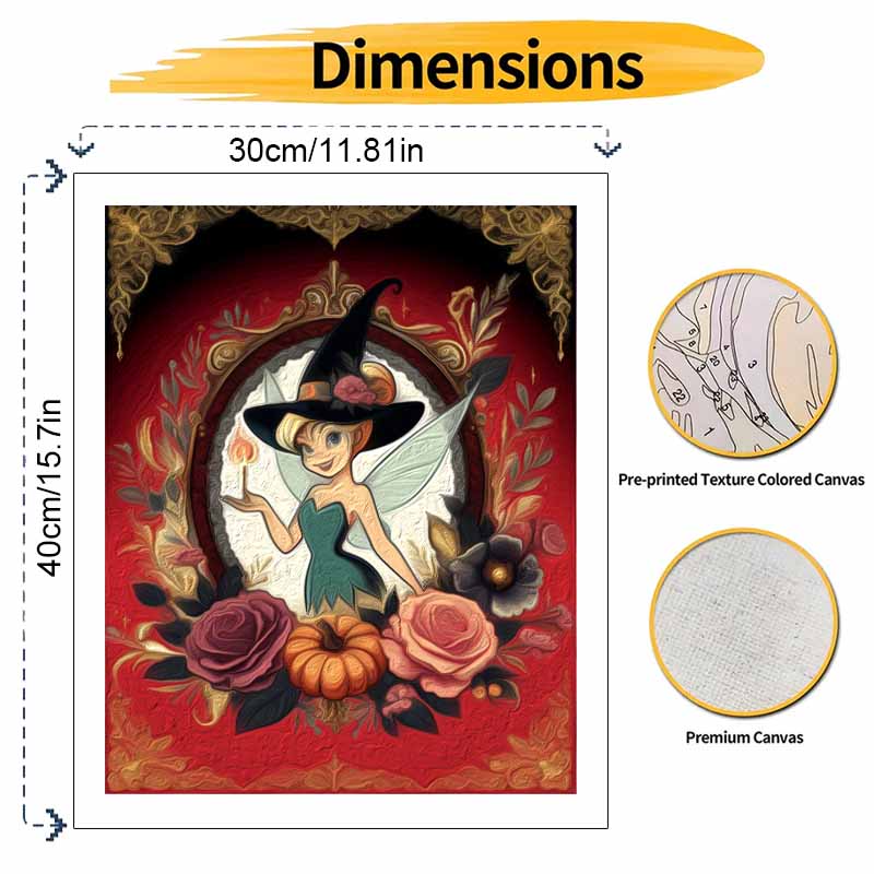 Disney Tinker Bell Witch Pumpkin Rose Oil Paint Hand Painting Art Kit. Home Decor Gift