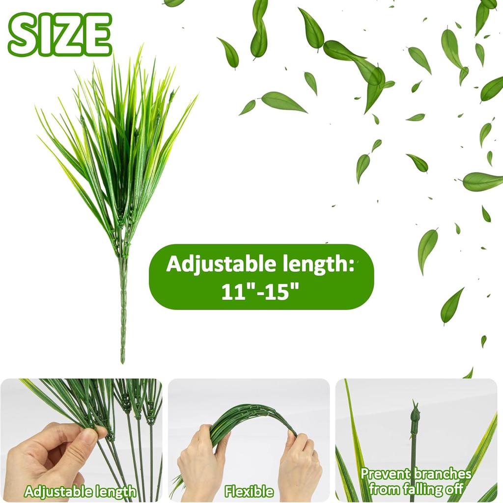 MAQIHAN 10 Artificial Grass Plant Outdoors - Faux Fake Wheat Grass Decor UV Resistant Outdoor Plants Plastic Outside Weed Plant Artificial Greenery