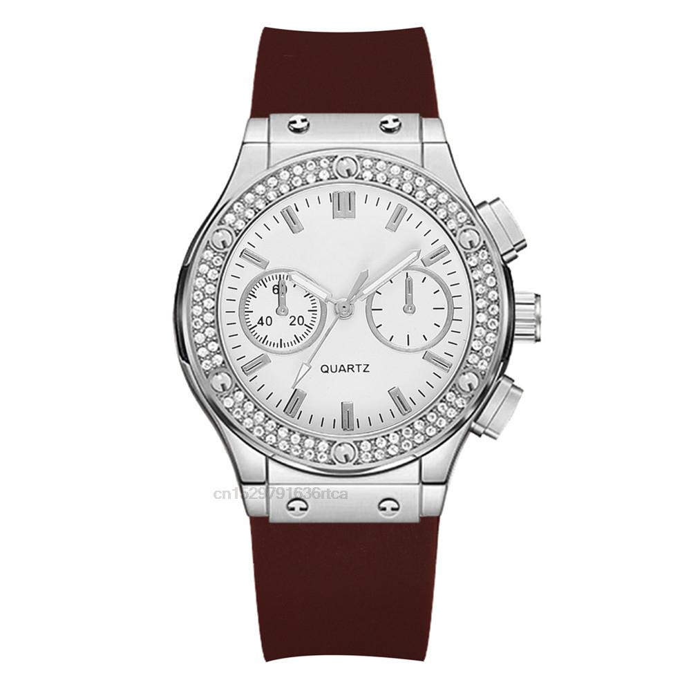 Gumové dámské hodinky Luxusní značky Casual Diamond Dámské Quartz náramkové hodinky Jednoduché sportovní hodiny