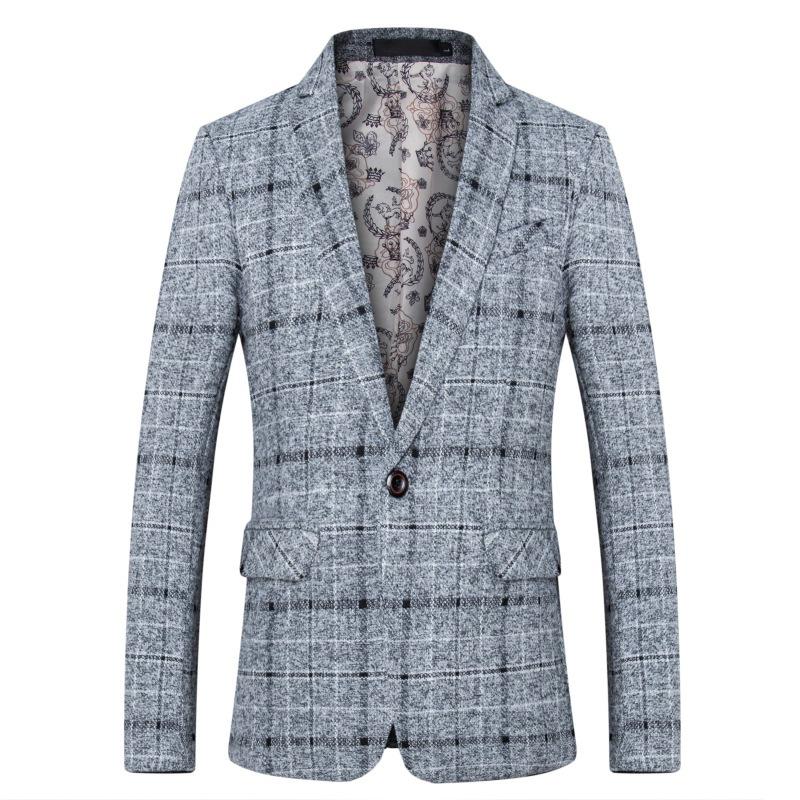 Autumn and Winter Men's Korean Version Slim-fitting Large-grid Suit, Men's Large-size Casual Blazer, Jacket
