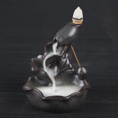 Ceramic Lotus Backflow Incense Burner Smoke Waterfall Stick Holder Buddhist Aroma Censer Home Decor
