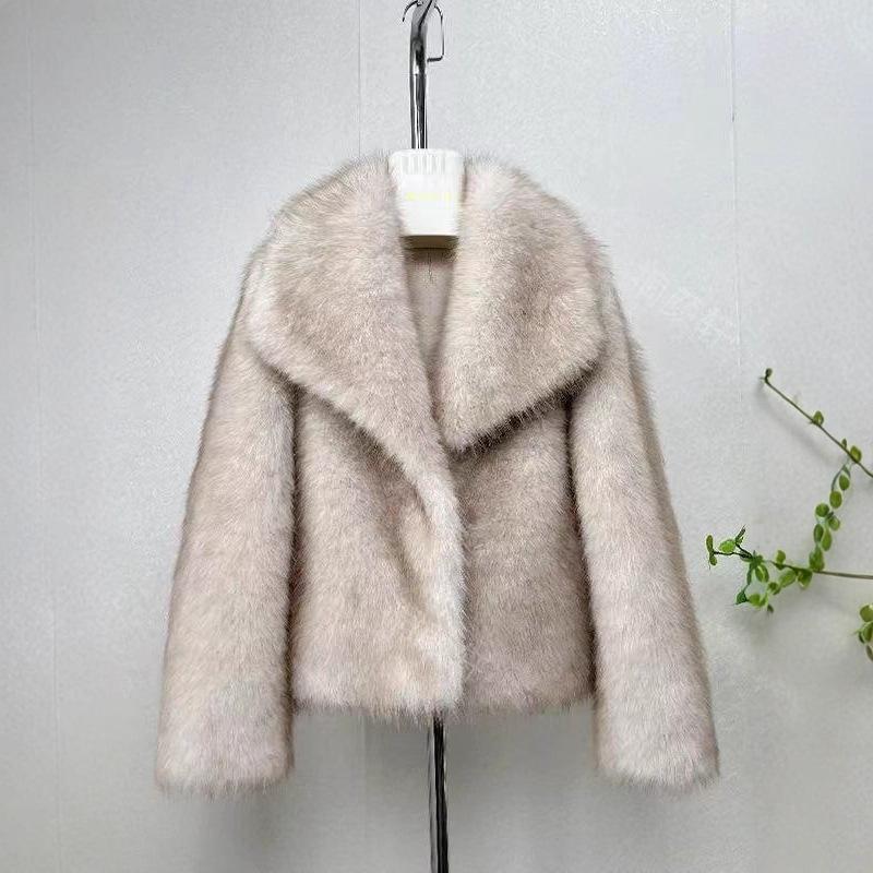 Autumn and winter new fox fur navy collar loose short versatile temperament imitation fur fur coat women