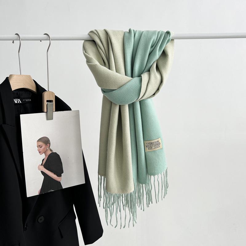 

Кашемировый шарф на ощупь, осенне-зимний, однотонный, женский, с толстой кисточкой, простой и универсальный, мягкий и теплый, имитация кашемира, шаль 65*196cm