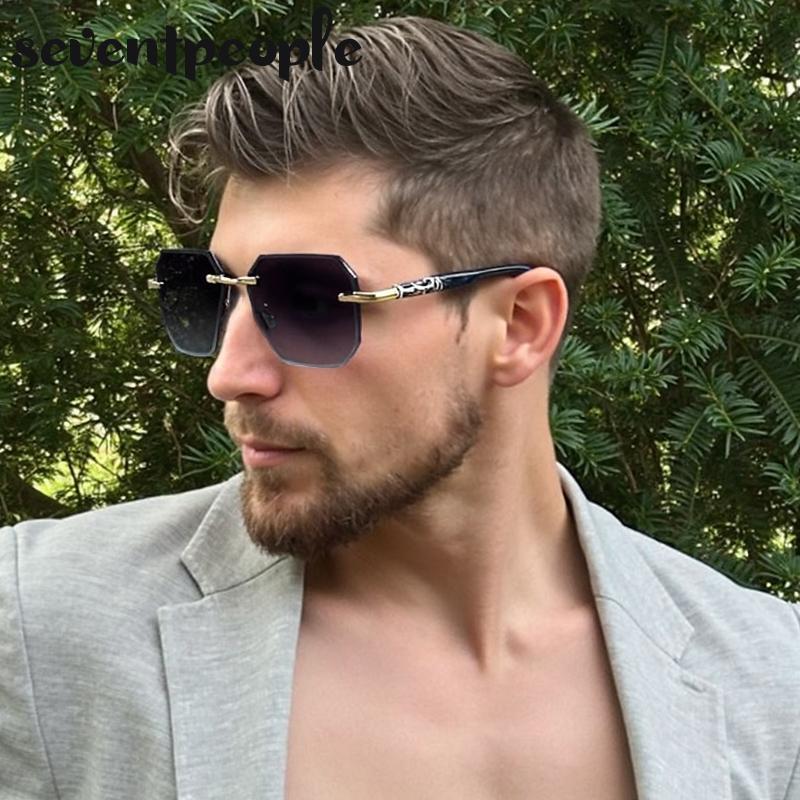 Steampunk Rektangulära Solglasögon Utan Bågar Män Lyxmärke Klassisk Punk Utomhus Solglasögon Vintage Båglösa Nyanser För Män