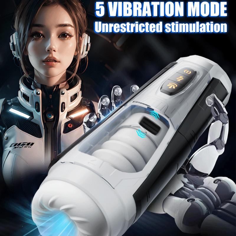 Super Motor Mech Warrior Male Masturbation Cup 5D Channel 7 Modes Telescopic Vibration Interactive Voice Penis Sucking Smart Cup Adult Male Orgasm Toy