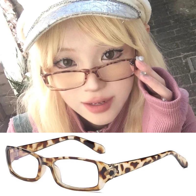 Girls Y2K Red Green Frame Glass Retro Oval Sqaure Glasses Eyewear Decorative Computer Anti-blue Eyeglasses with Seaside Driving