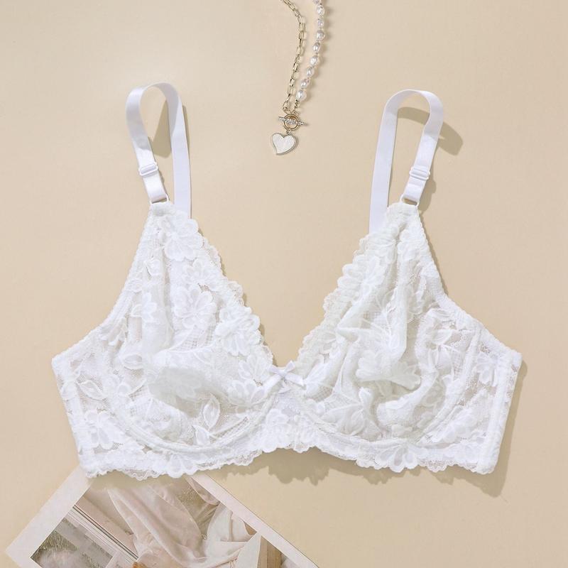 Woman Plus Size Bra Black White Floral Lace Underwear with Wire Ultra Thin Breathable Lingerie 38D 40D 42D 44D 40C 42C 44C Full Cup