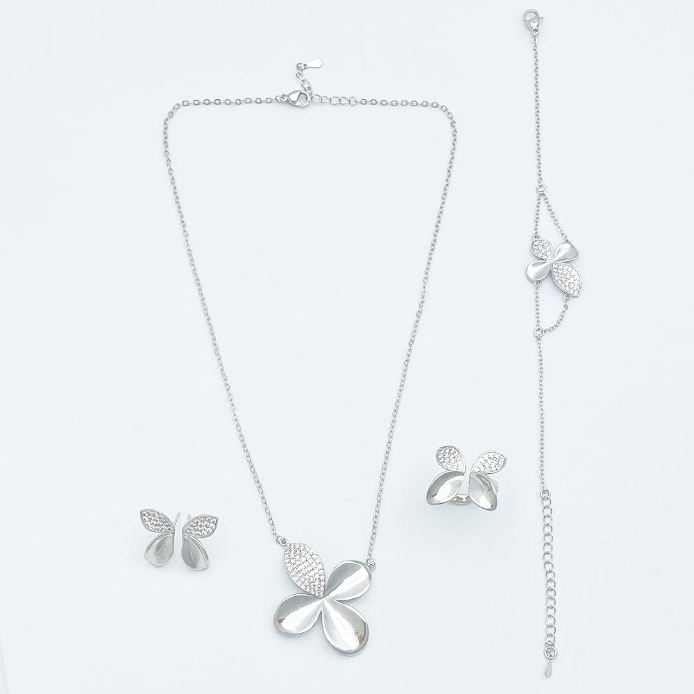 Flora Romantic Sparkling Four Leaf Clover Zircon Set Copper Women's Jewelry Anniversary Dating Earrings Necklace Ring Bracelet