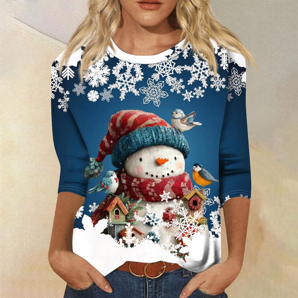 Damenmode Lässiges Rundhals-T-Shirt mit 3/4-Ärmeln und lockerem Aufdruck