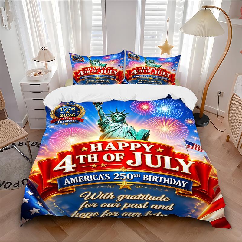 3pcs Independence Day Celebration Bedding Set, Includes One Quilt Cover and Two Pillowcases, Bedroom and Guest Room Decoration. T7231123