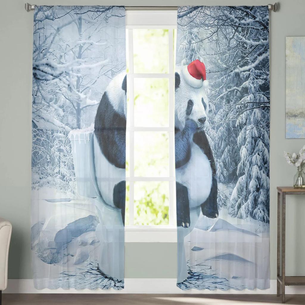 Panda Forest Funny Tulle Window Curtain for Livingroom Printed Sheer Curtain Home Decor Window Panels Chiffon Drapes