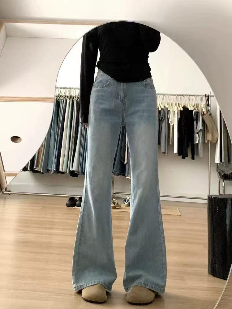 Fleece-Lined High-Waisted Micro-Flare Jeans for Petite Women, Winter-Ready Thickened Bell Bootcut Pants