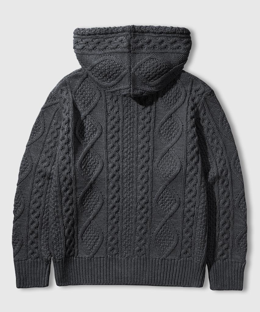 Lemain Second 2Way_Aran Washable Oversized Cable Hooded Zip-Up Knit [Charcoal]