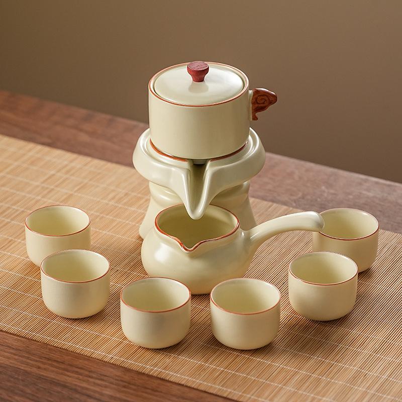 Chinese Lazy Tea Set, National Style Simple Style Automatic Tea Making Household Portable Stone Grinding Teapot