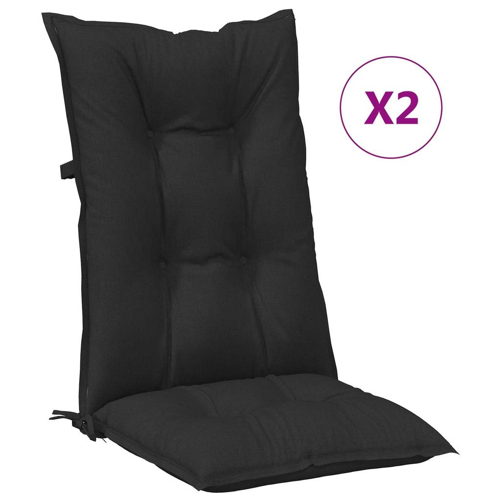 High Back Chair Cushions Set 2 Pcs Melange Black