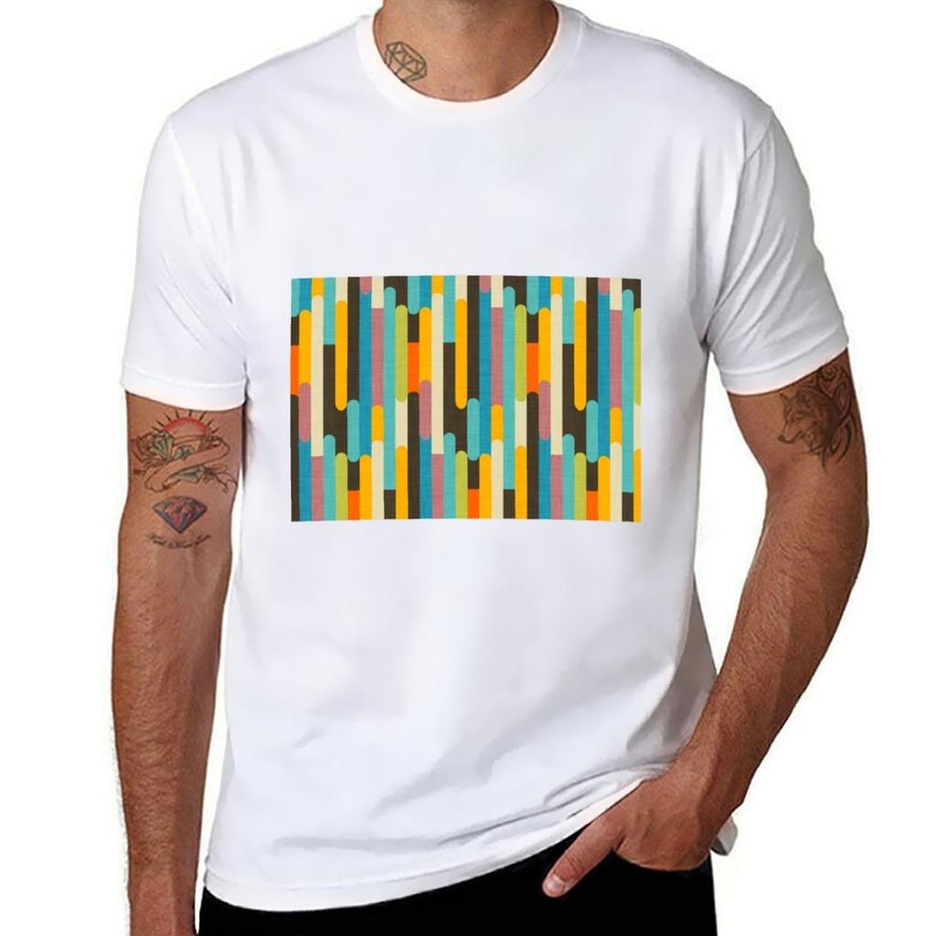 Retro Color Block Popsicle Sticks Blue TShirt Big and Tall Basic Tee Shirt