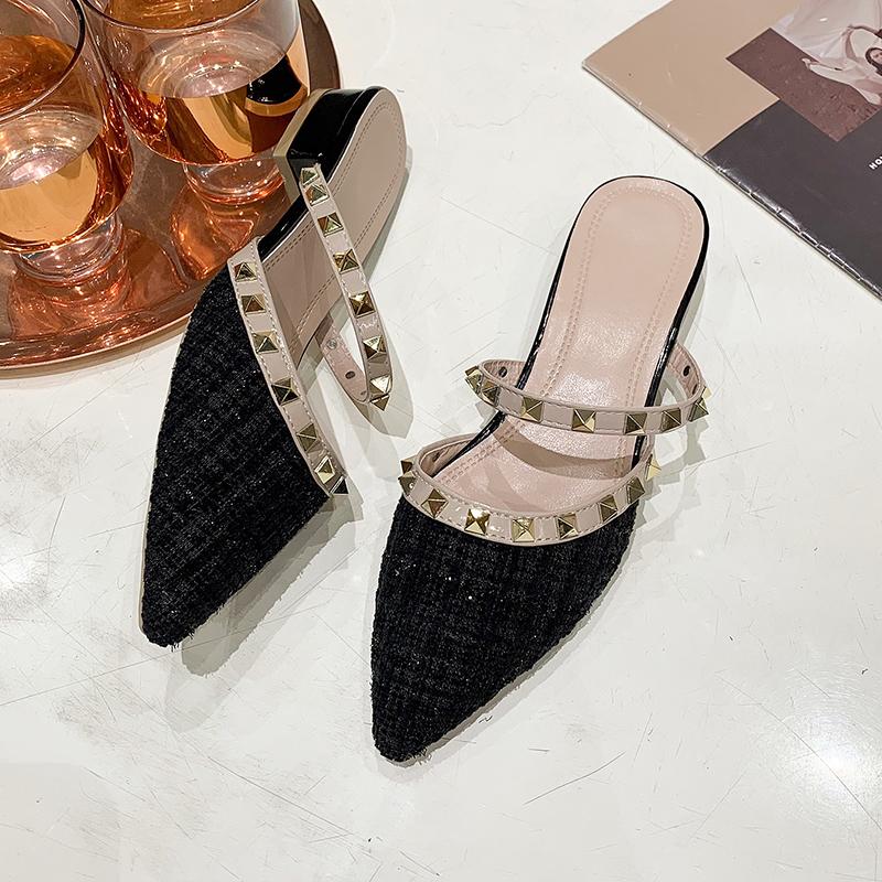 Rivet Pumps Slippers Women Luxury Sexy for Women Gladiator Sandals Shoes 2024 Summer New Pointed Shallow Mouth Women Slippers