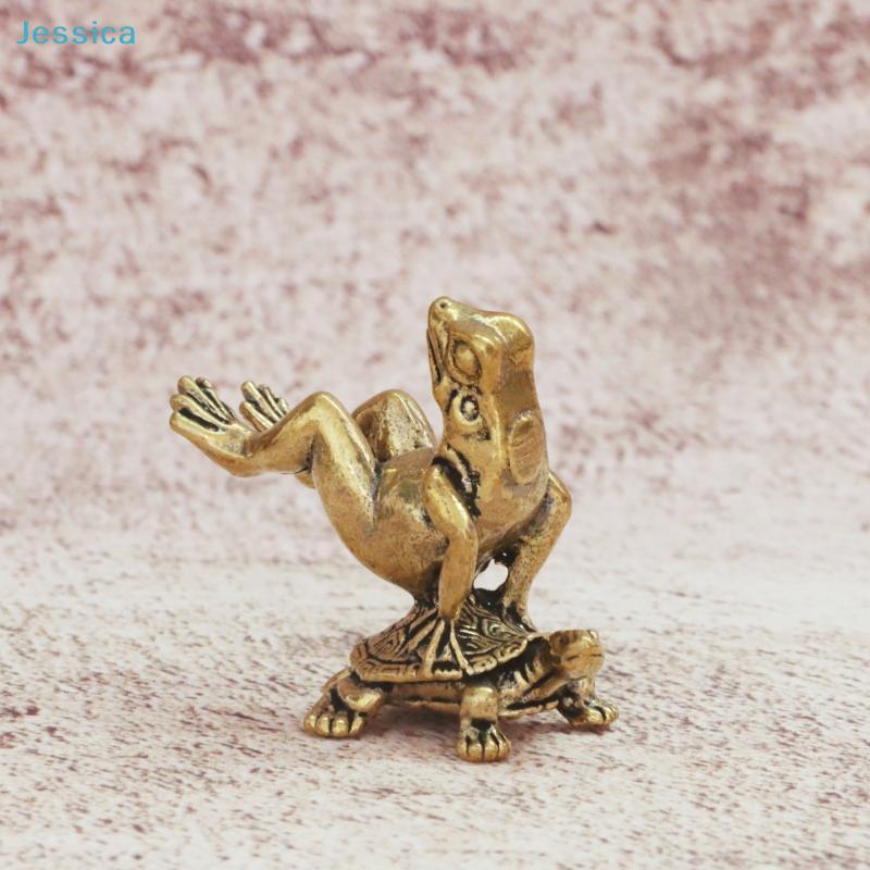 Brass Frog & Turtle Mini Figurine - Lucky Animal Sculpture Home Office Desk Decor, Cute Collectible Gift Ornament