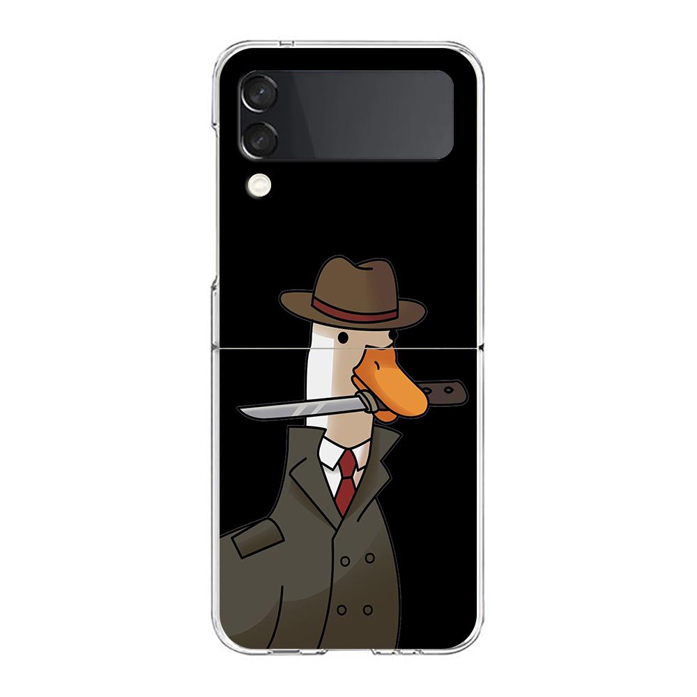 Cartoon Doubt Duck For Samsung Galaxy Z Flip 3 4 5 Hard Folding Clear PC Phone Case For Samsung Z Flip3 Transparent Back Cover