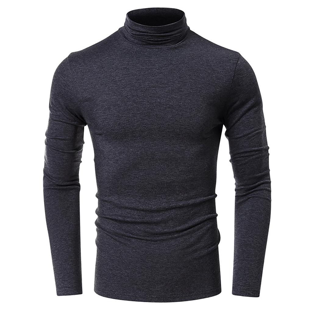 Men's Spring And  T-shirt Solid Color Long Sleeve Half High Collar Pullover