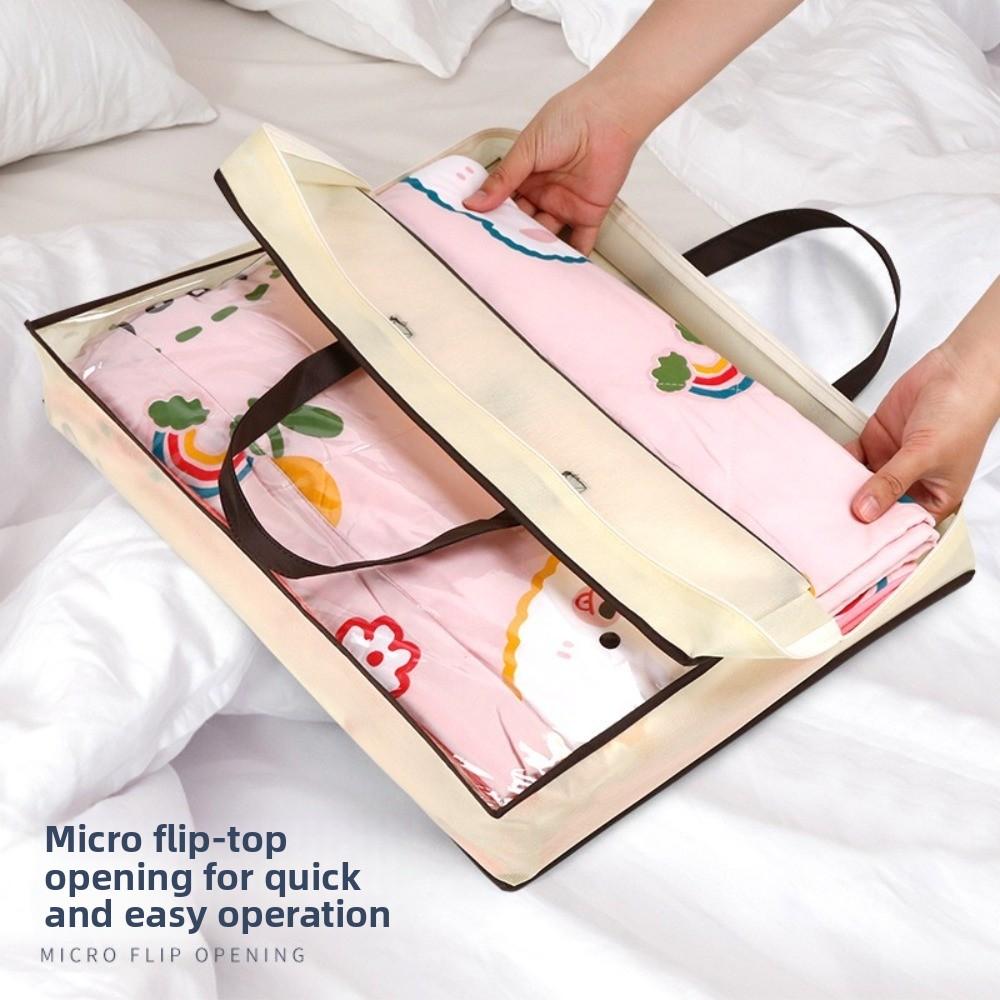 Transparent Clothes Storage Bag Zipper Closure Large Capacity Dustproof Bag Handle Dust-Proof Quilt Storage Bag Household Use