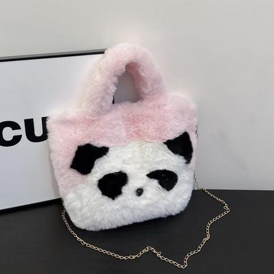 Autumn and Winter New Cute Panda Plush Handbag Soft Cute Animal Contrasting Color Chain Shoulder Bag Gift Bag
