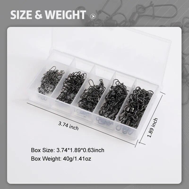 50pc/box Fishing Connector Pin 4# 6# 8#10#12# Rolling Swivel with Snap Fishhook Ball Bearing Swivels Snaps Connectors for Quick Connect Accessories
