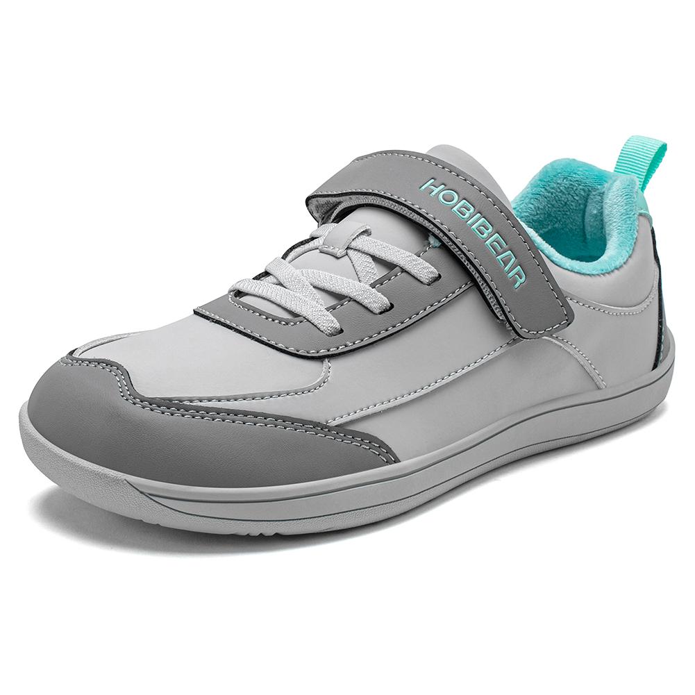 

HOBIBEAR Kids Faux Fur Lined Barefoot Shoes Winter Wide Toe Box Artificial Leather Hook Loop Shoes for Big Kids/Boys Girls 30 сірий колір