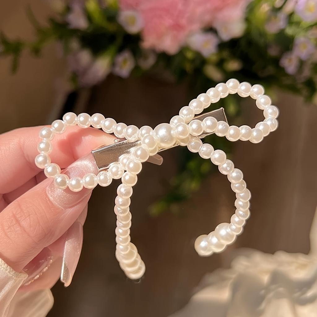 1/2 Pc. Beige Bow with Imitation Pearl Hairpin | Cute, Casual | Perfect for Everyday and Holiday Gift Accessories.