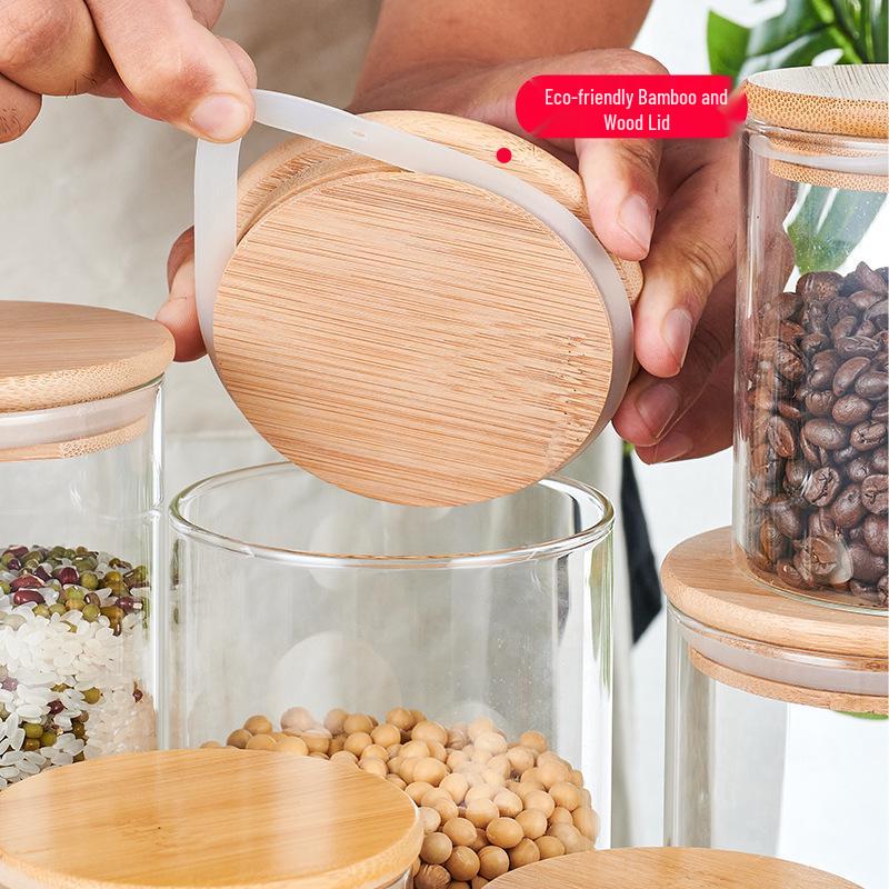 High Borosilicate Glass Jar with Bamboo Lid – Transparent Tea, Candy, and Kitchen Storage Jar