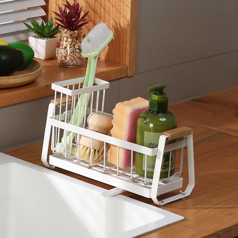 Countertop Kitchen Dish Rack with Sponge, Soap, and Brush Storage
