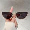 Luxury Designer Triangle Cat Eye Sunglasses Women Vintage Steampunk Half Frame Metal Shades Sun Glasses