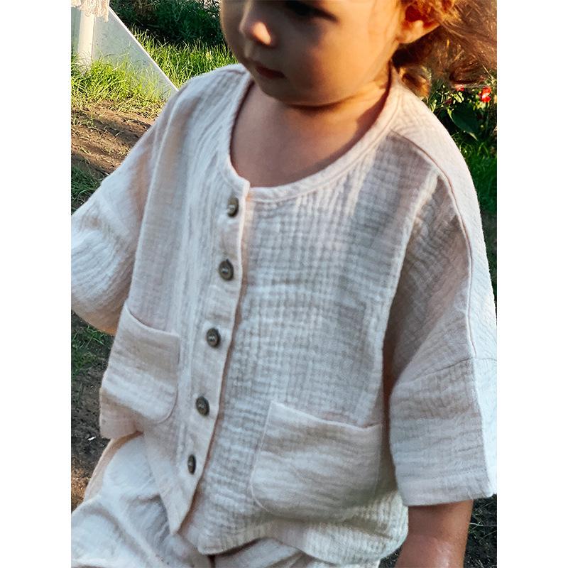 Danish-Style Kids' Summer Pajamas: Cotton Short-Sleeve Shirt & Shorts Set