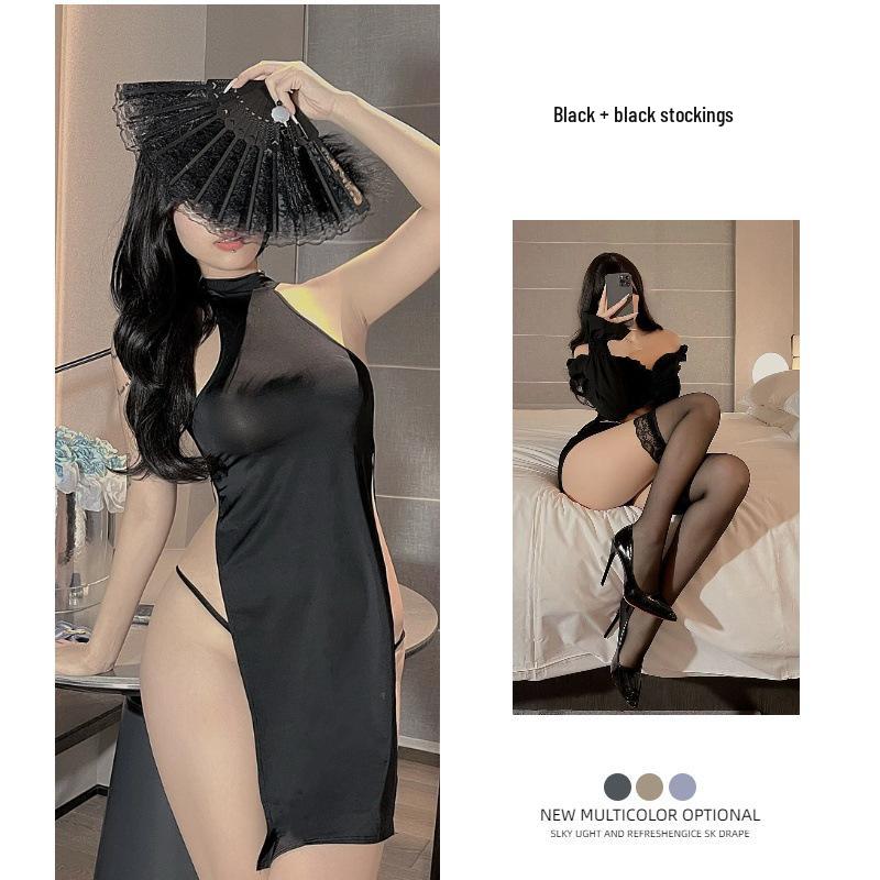 Seductive Lingerie Cheongsam: Sexy Slit Long Skirt for Ladies